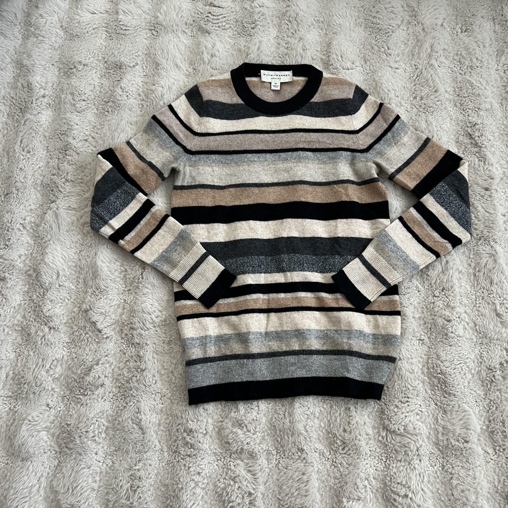 White + Warren Essentials Sweater Womens XS Cashmere Stripe Crewneck Pullover